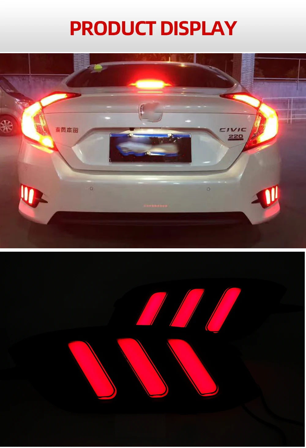 2Pcs For Honda Civic 2016 2017 2018 LED DRL Rear Bumper tail light fog lamp Brake Lights Signal lamp DRL reflector Lamp