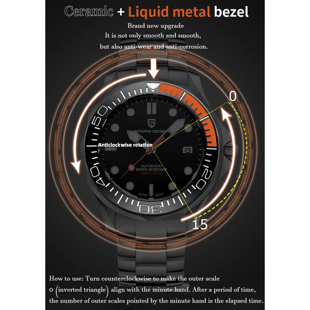 PAGANI DESIGN Men's Watches 2026 Luxury Mechanical Wristwatches Automatic Watch For Men AR Sapphire Ceramic Bezel Luminous Clock