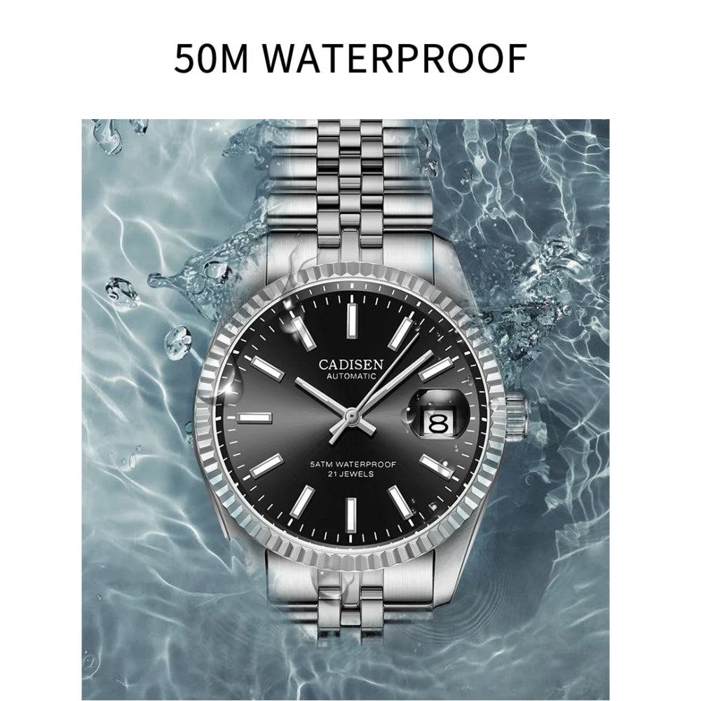 CADISEN Men Mechanical Watch Top Brand Luxury Japan MIYOTA 8215 Automatic Watch Business Stainless Steel Waterproof Watch Men