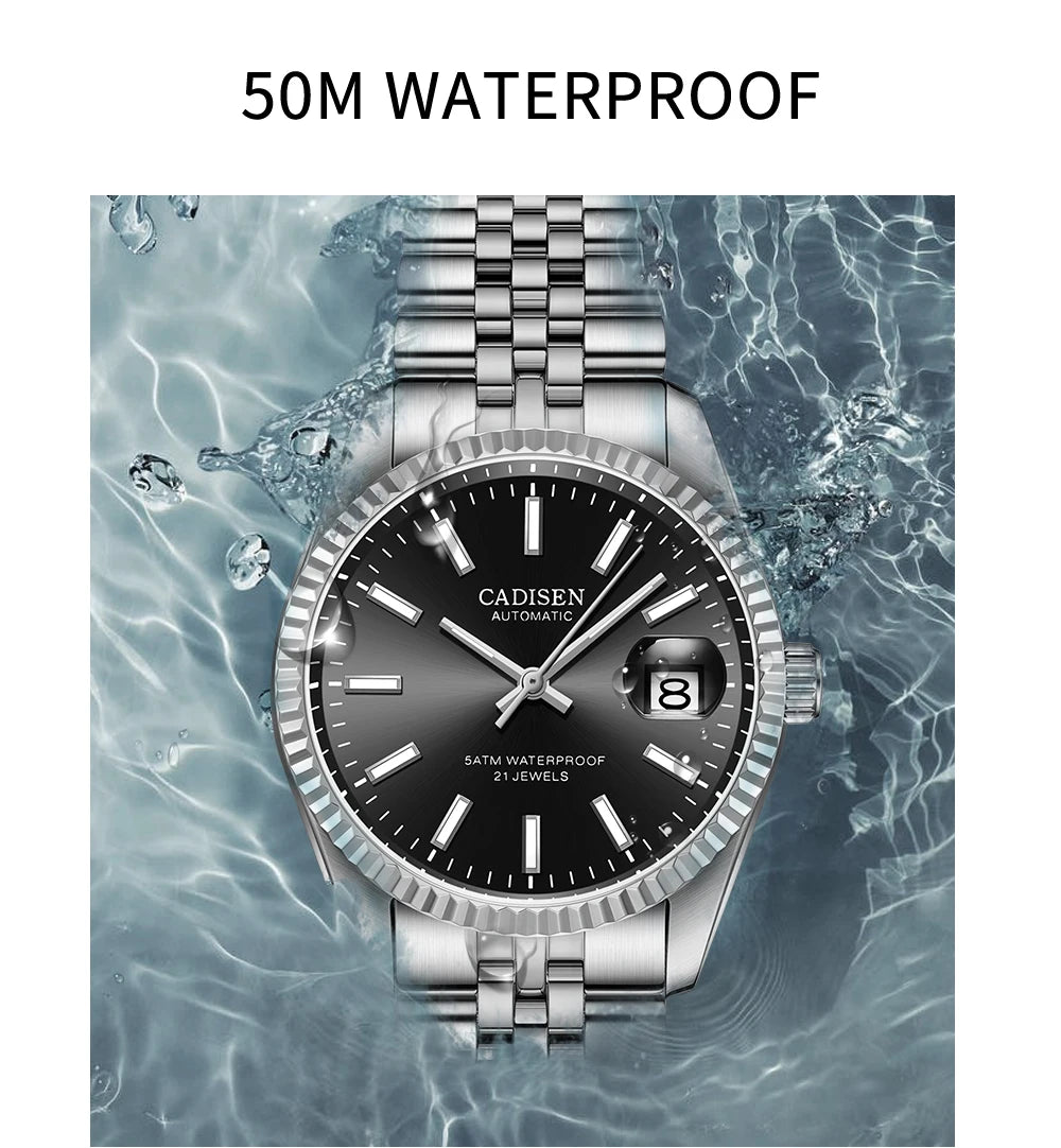 CADISEN Men Mechanical Watch Top Brand Luxury Japan MIYOTA 8215 Automatic Watch Business Stainless Steel Waterproof Watch Men