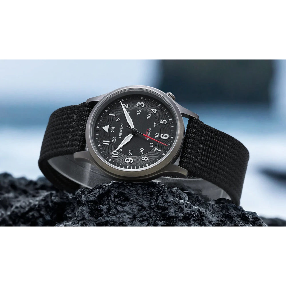 BERNY Titanium Watches for Men Classic Mens Field Watch Easy Read Outdoor Quartz Wristwatch Super Luminous Sapphire 5ATM