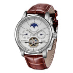 LIGE Brand Classic Mens Retro Watches Automatic Mechanical Watch Tourbillon Clock Genuine Leather Waterproof Military Wristwatch