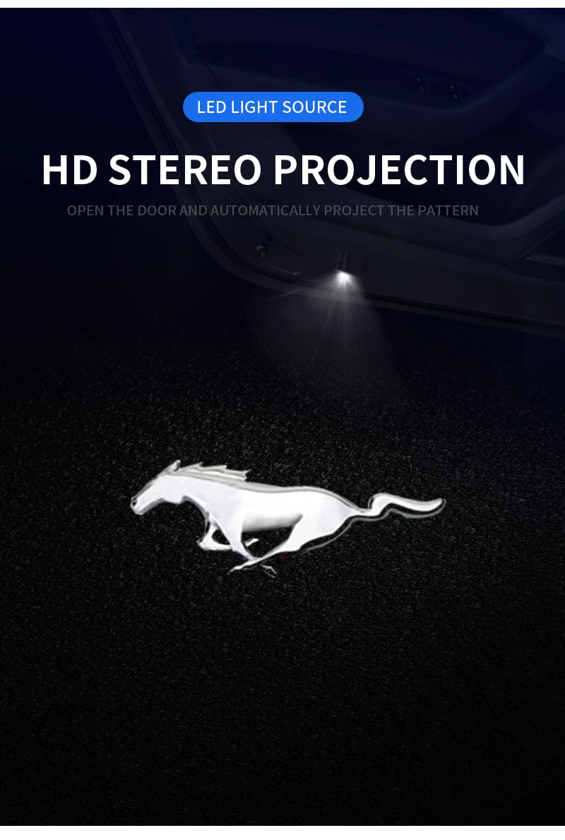 Car Led Welcome Lights Courtesy Projector Ghost Shadow Logo Emblem Light For Ford Mustang 4 5 6 2024 2023 2022-2010 Accessories