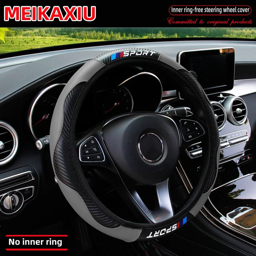 Carbon fiber leather SPORT car steering wheel cover without inner ring, car decoration, suitable for both men and women