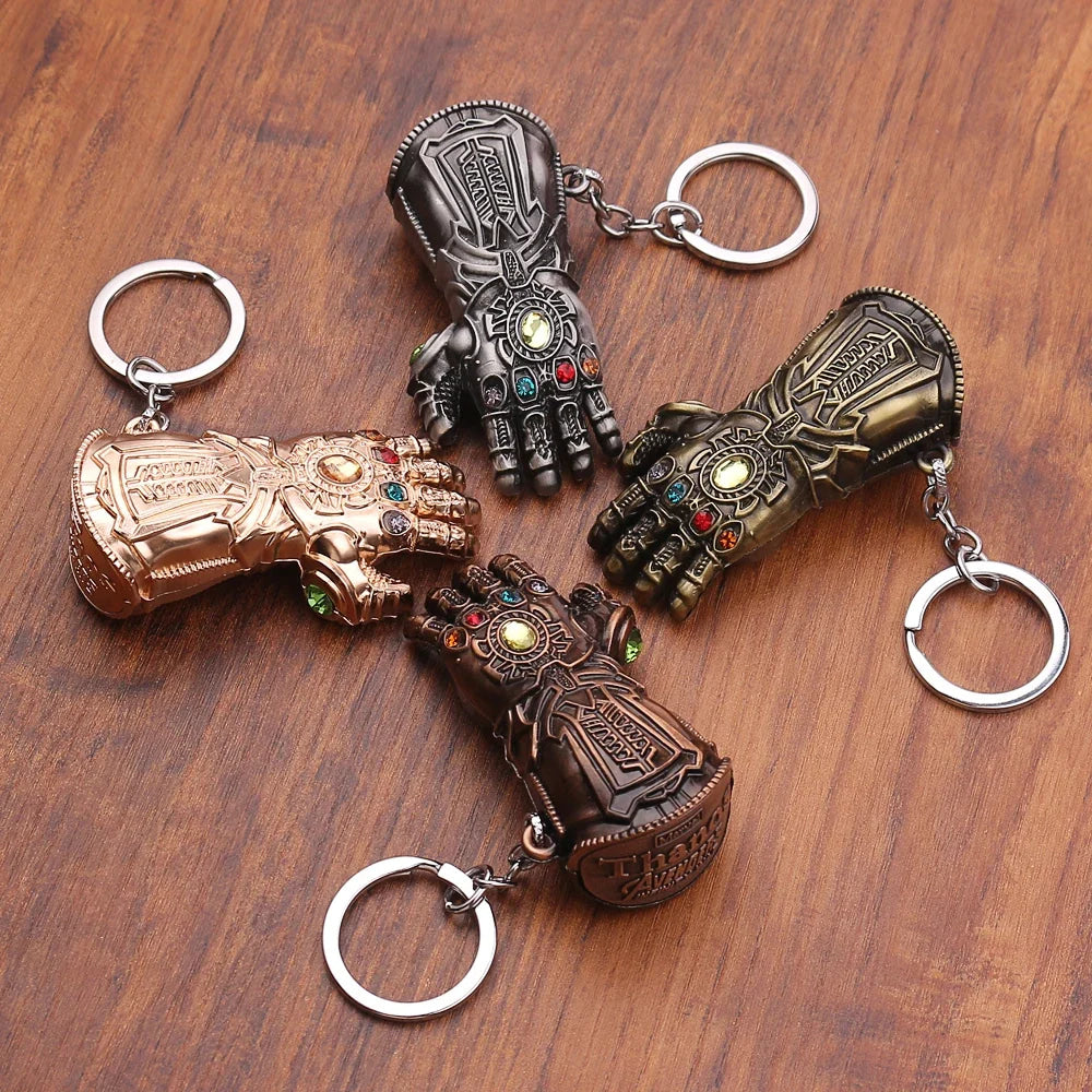 Movies The Avengers Thanos Infinity Gauntlet Bottle Opener Keychain Backpack Accessories Kids Keyrings Holder Pendant Gift