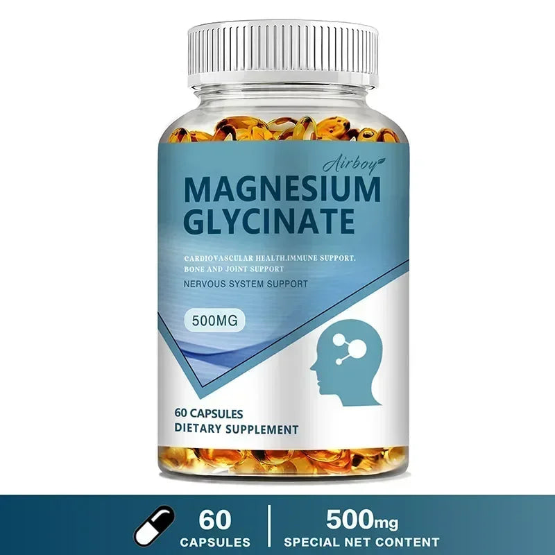 Magnesium Glycinate Capsules 500mg - Supports Bone and Heart Health, Aids Sleep, Relieves Stress, and Promotes Muscle Relaxation