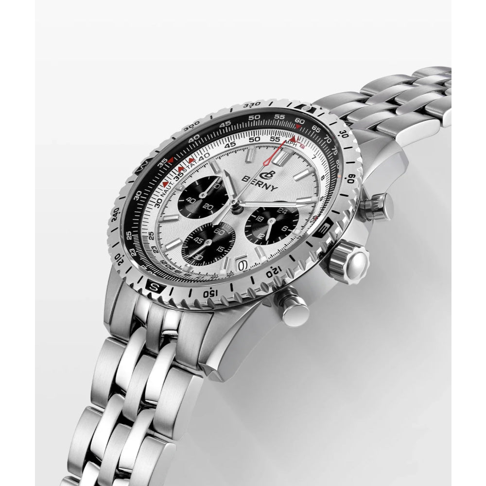 BERNY Chronograph Watches for Men Aviation Multifunction Quartz Men's Watch Date Sapphire Super Luminous Luxury Wristwatch