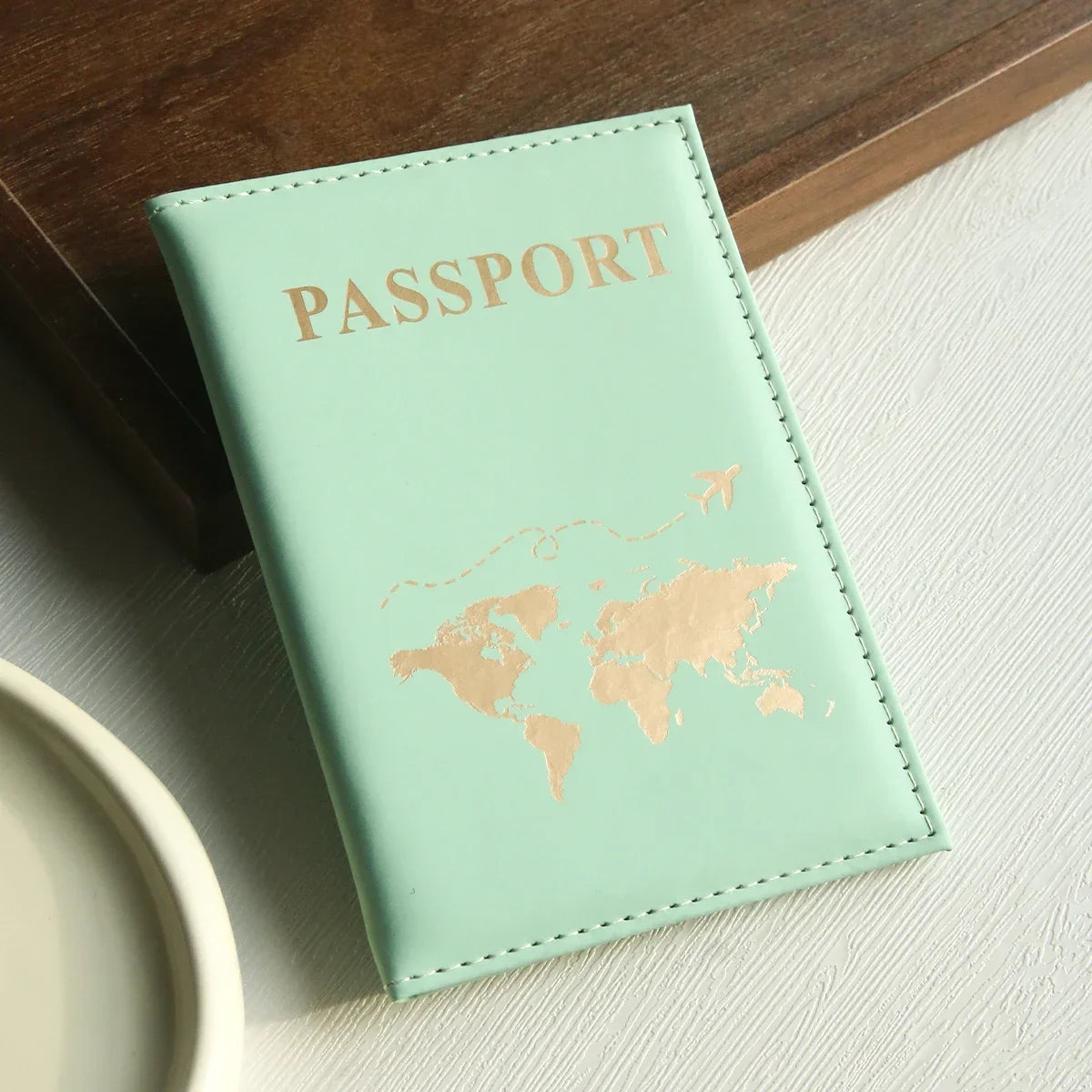 Porta pasaporte delgado con mapa de la ranura, porta pasaporte de PU, crucero esencial de viaje, porta pasaporte imprescindible, portátil para todos los países
