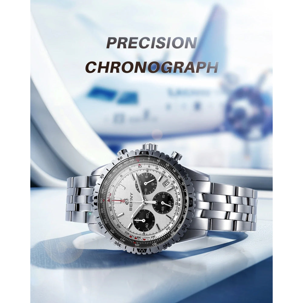 BERNY Chronograph Watches for Men Aviation Multifunction Quartz Men's Watch Date Sapphire Super Luminous Luxury Wristwatch