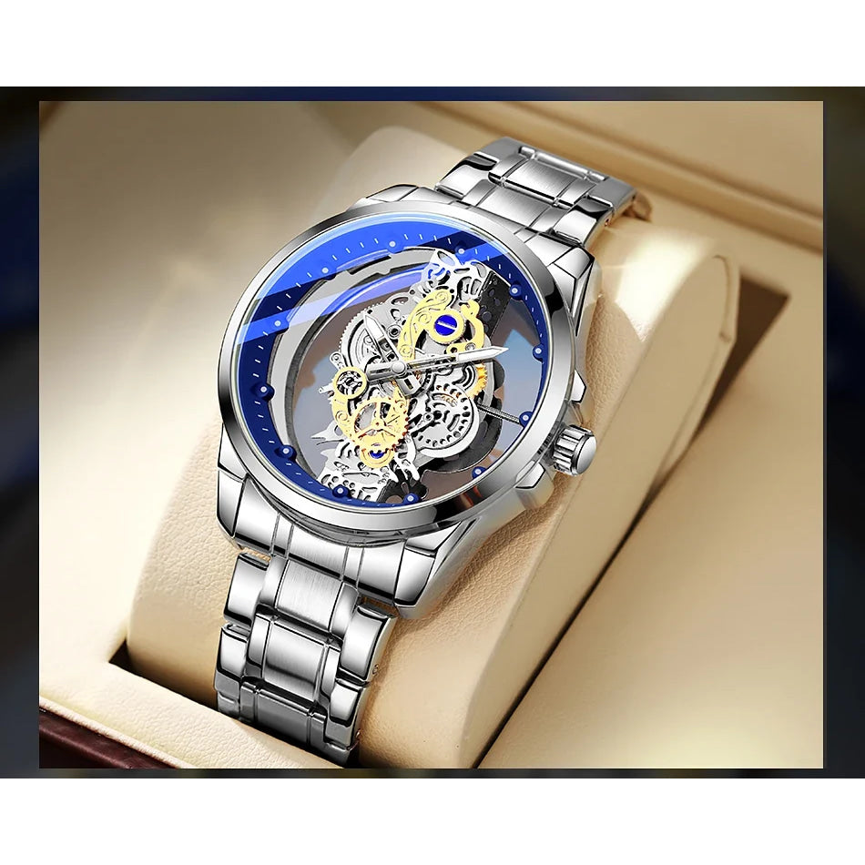 TPW Hot Trendy Fashion Wholesale Men Golden Black Blue Skeleton NOT Automatic Watch Quartz Wrist Watches Luxury 2024