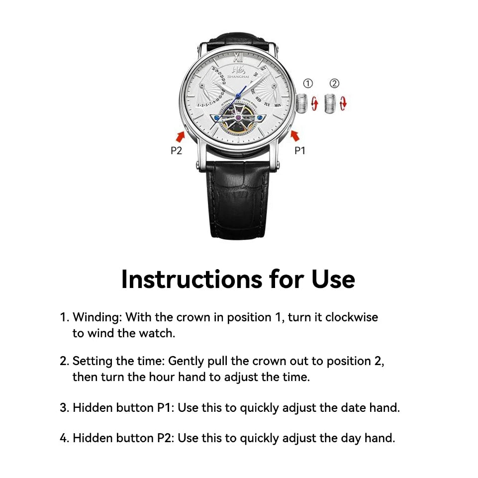 Shanghai Watch Skeletonized Flywheel Men's Mechanical Watch 42mm Automatic Watches Retrograde Calendar Sapphire Wristwatch S8924