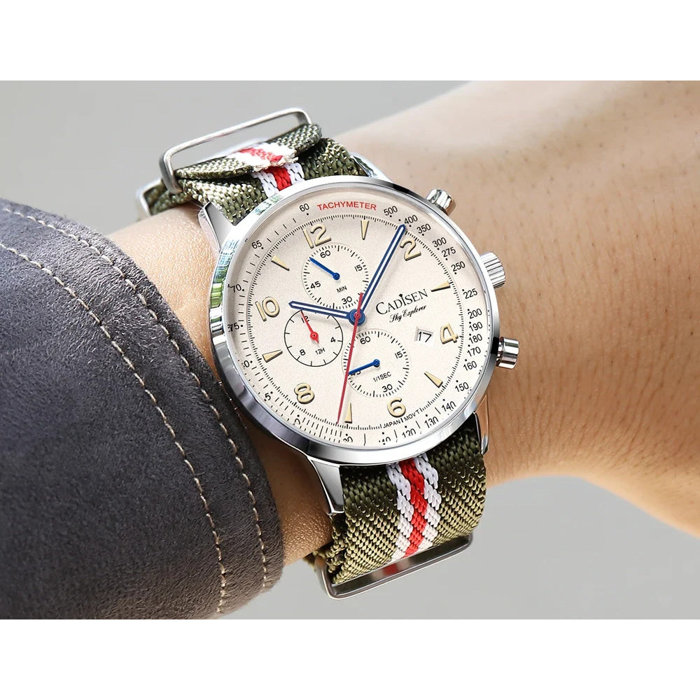 CADISEN New Chronograph Men's Quartz Watch Top Luxury Watches For Men MIYOTA 0S10 AR Mirror Waterproof Canvas Men's Wristwatch