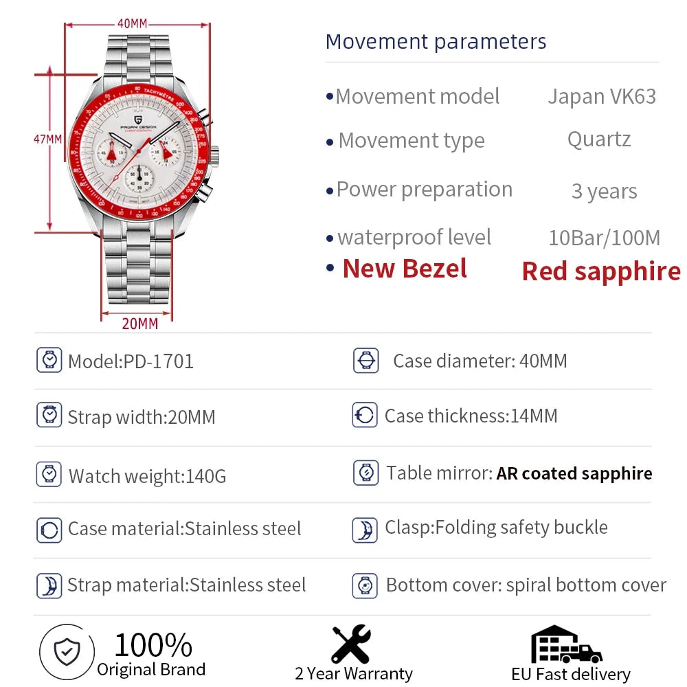 2025 New PAGANI DESIGN AK Project Mars Men's Watches Luxury Quartz Watch Men AR Sapphire Speed Sport Chronograph Automatic Date