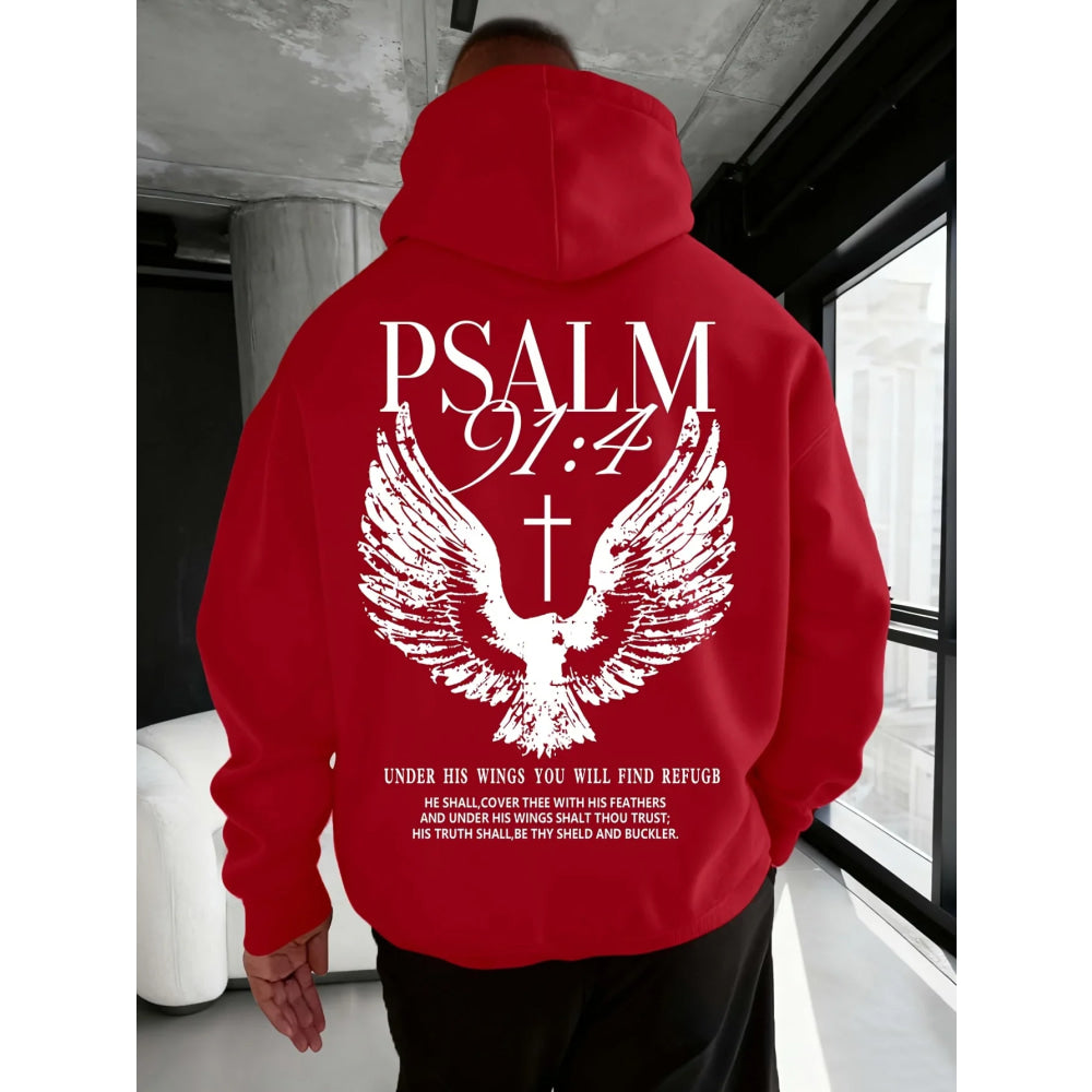 Christian Bible Verse Psalm 91:4 Print Men Women Hooded Sweatshirt Autumn Winter Outdoor Vacation Casual Loose Warm Sportswear