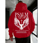 Christian Bible Verse Psalm 91:4 Print Men Women Hooded Sweatshirt Autumn Winter Outdoor Vacation Casual Loose Warm Sportswear