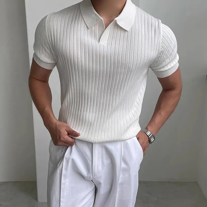 New Men's Short sleeved Classic T-shirt Summer Men Retro Striped Polo Shirt   Solid Color Short Sleeve Fashion Casual T-shirt