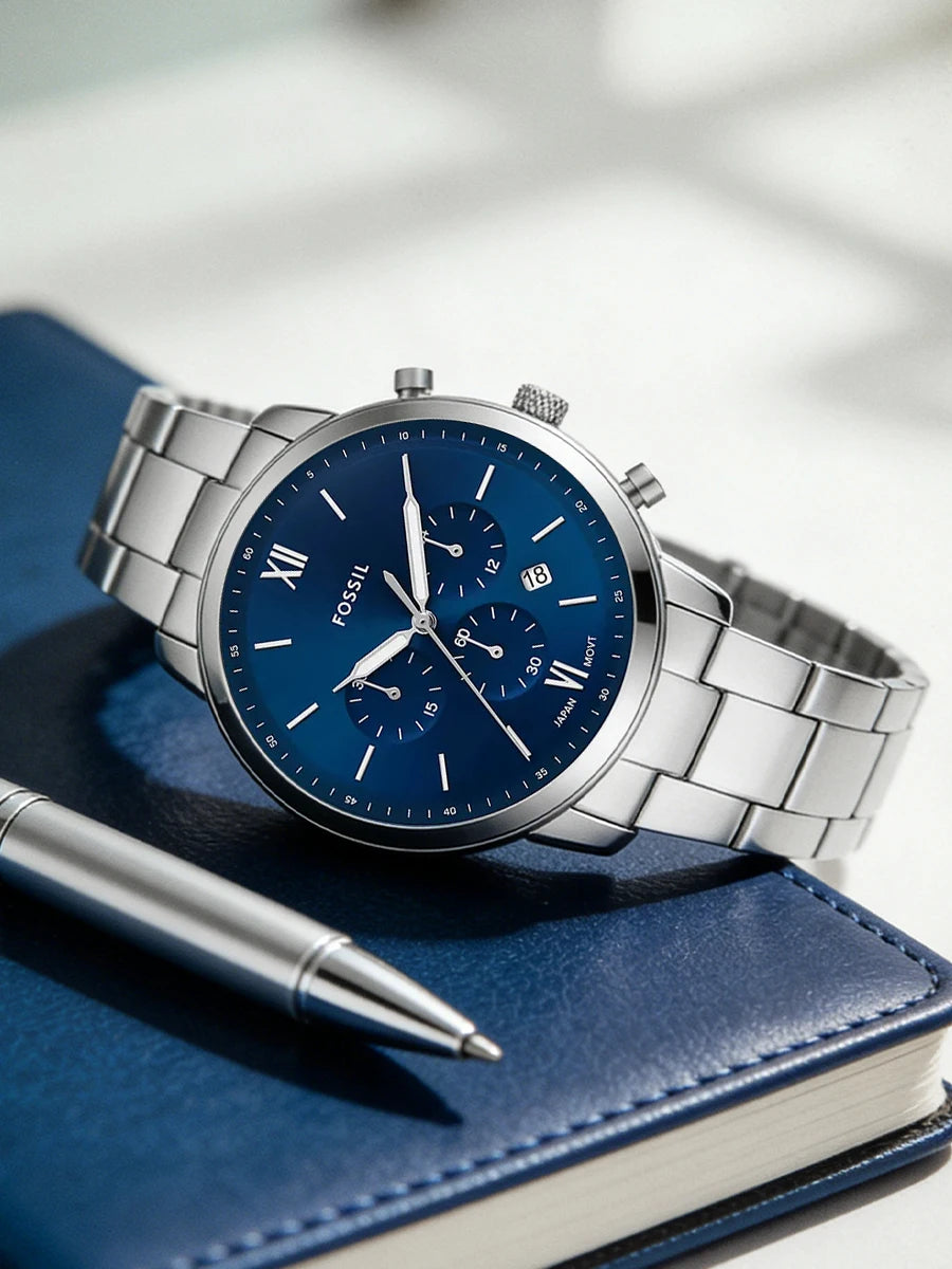 FOSSIL FS5792 Mens Quartz Watch 44mm Blue Sunray Dial Stainless Steel Chronograph Sport Business Wristwatch Relogio Masculino