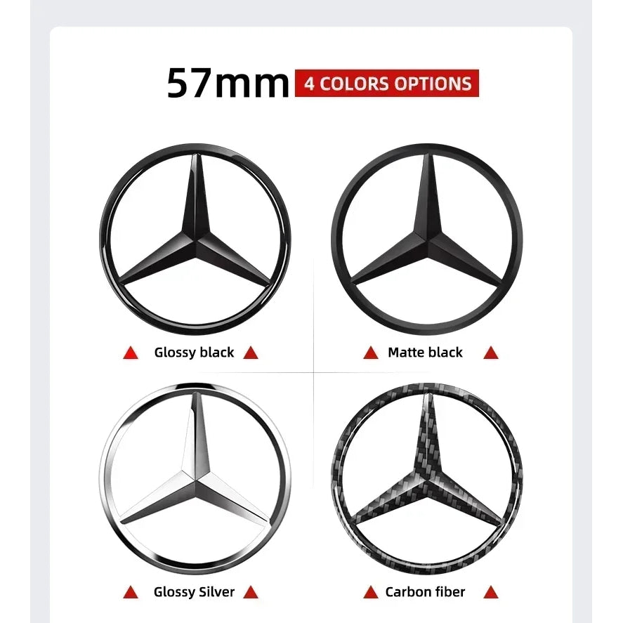 Emblema de logotipo para volante de coche de 52 mm y 57 mm, accesorios de estilo ABS para Mercedes Benz Serie C, E, S, CLA, CLS,