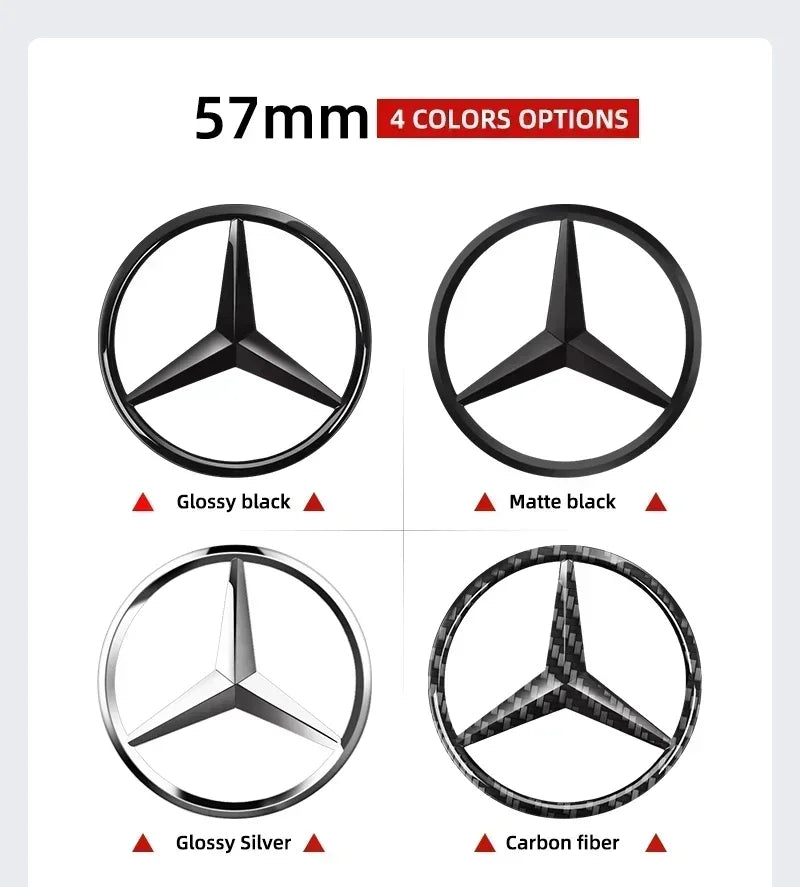 Emblema de logotipo para volante de coche de 52 mm y 57 mm, accesorios de estilo ABS para Mercedes Benz Serie C, E, S, CLA, CLS,