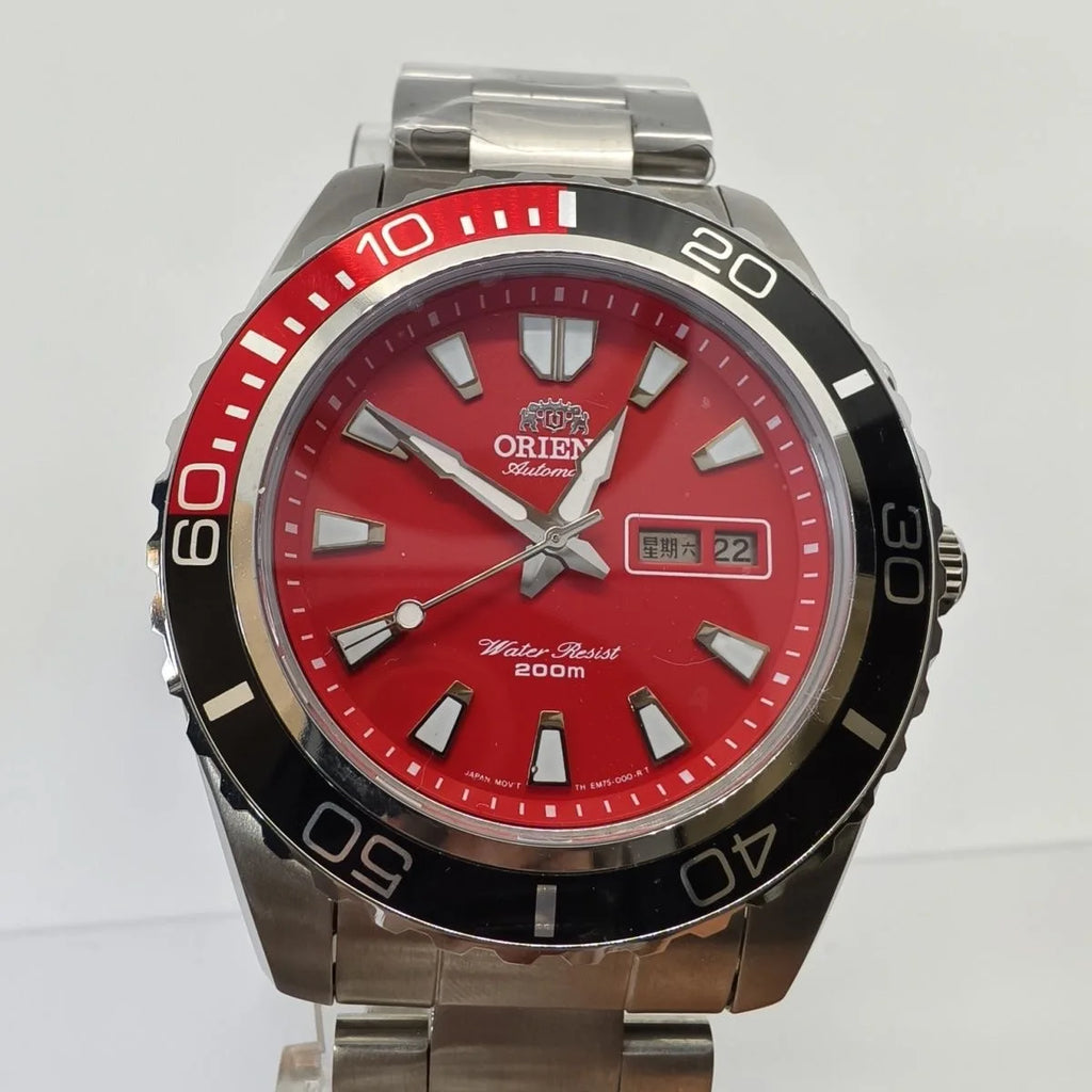Orient Diver Automatic Watch Blue Dial Blue Bezel 200M Waterproof Day-Date Steel Band Luminous Markers Men's Sport Wristwatch