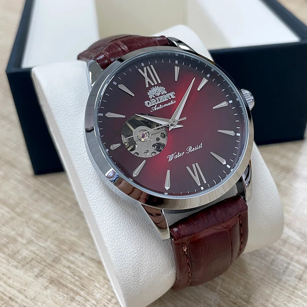 Orient Men's Automatic Open Heart Watch Blue Dial Stainless Steel Band Casual Dress Wristwatch 30M Water Resistant Fashion Watch