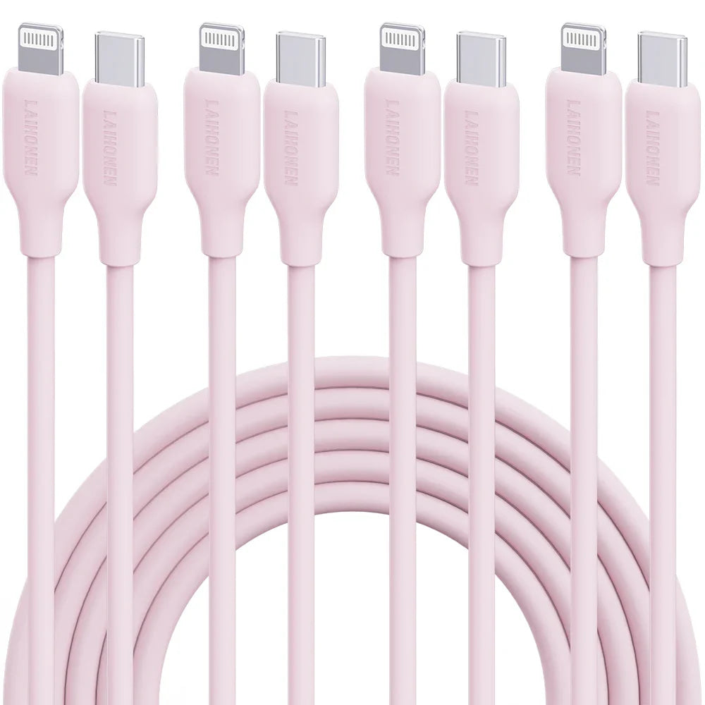 Macaron Pink 27W PD Fast Charging Cable USB C to Lightning Silicone Data Cable Soft Flexible for iPhone 14 13 12 11