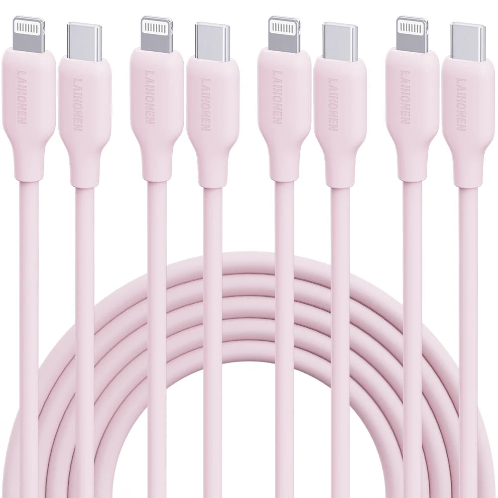 Macaron Pink 27W PD Fast Charging Cable USB C to Lightning Silicone Data Cable Soft Flexible for iPhone 14 13 12 11