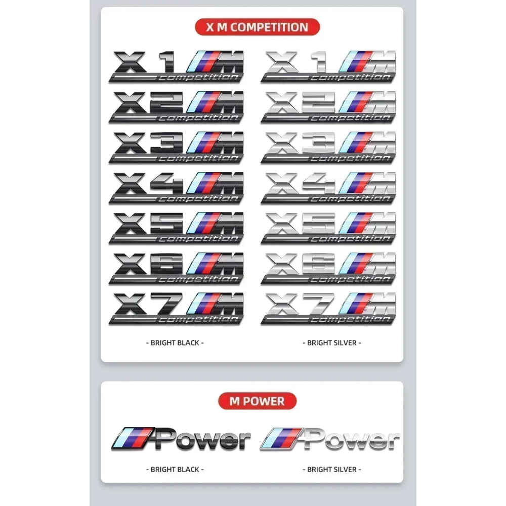 3D ABS Chrome Emblem Letters logo Car Trunk Badge Sticke for BMW M power Thunder Edition competition M1 M2 M3 M5 M7 X3M X5M X7M
