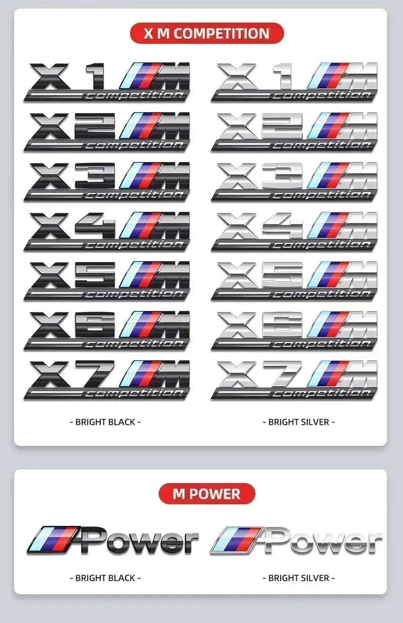 3D ABS Chrome Emblem Letters logo Car Trunk Badge Sticke for BMW M power Thunder Edition competition M1 M2 M3 M5 M7 X3M X5M X7M