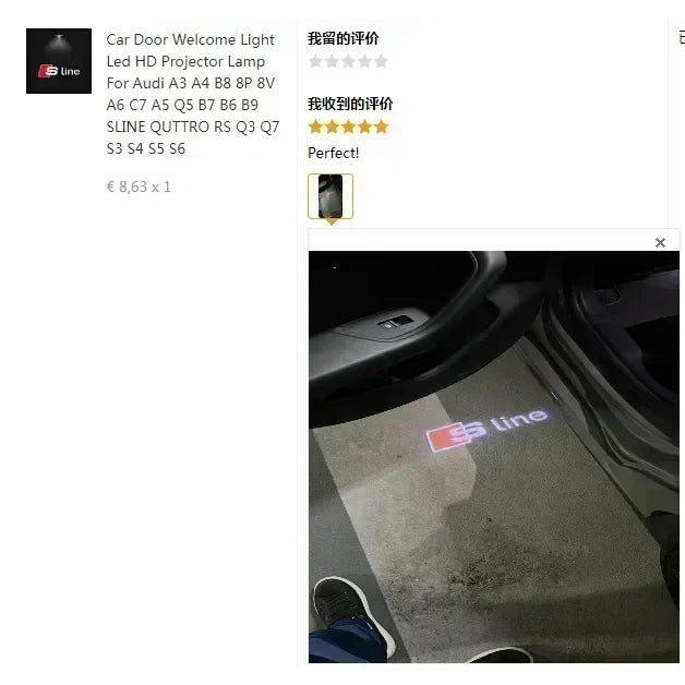 2PCS LED Car Door Welcome Logo Light Projector Lamp For Audi Sline S3 S4 S5 S6 S7 RS Quattro Q7 Q5 Q3 A4 B8 8P A3 A6 C7 A5 A6