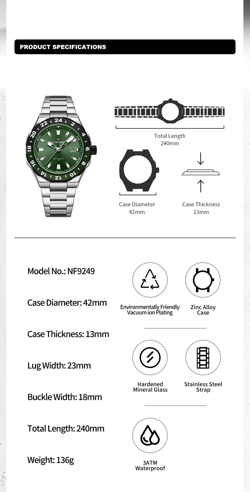 NAVIFORCE Luxury Watch for Men Quartz 3ATM Waterproof Stainless Steel Watches Business Fashion Men's Wristwatch2025