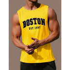 Men's summer fashion casual sports loose Boston est 1997 Print comfortable breathable round neck sleeveless vest