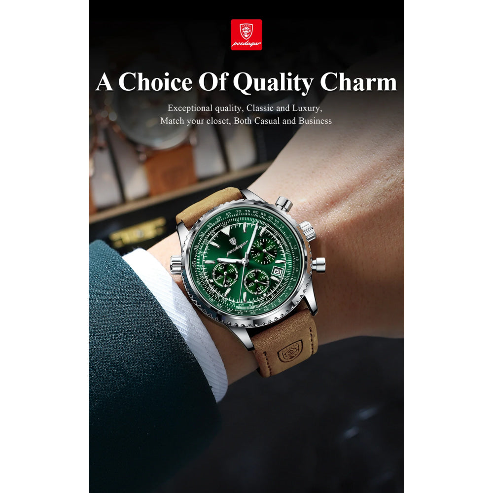 POEDAGAR Luxury Man Watch Quartz Waterproof Luminous Date Chronograph Leather Men Wristwatch Military Sports Men's Watches Reloj