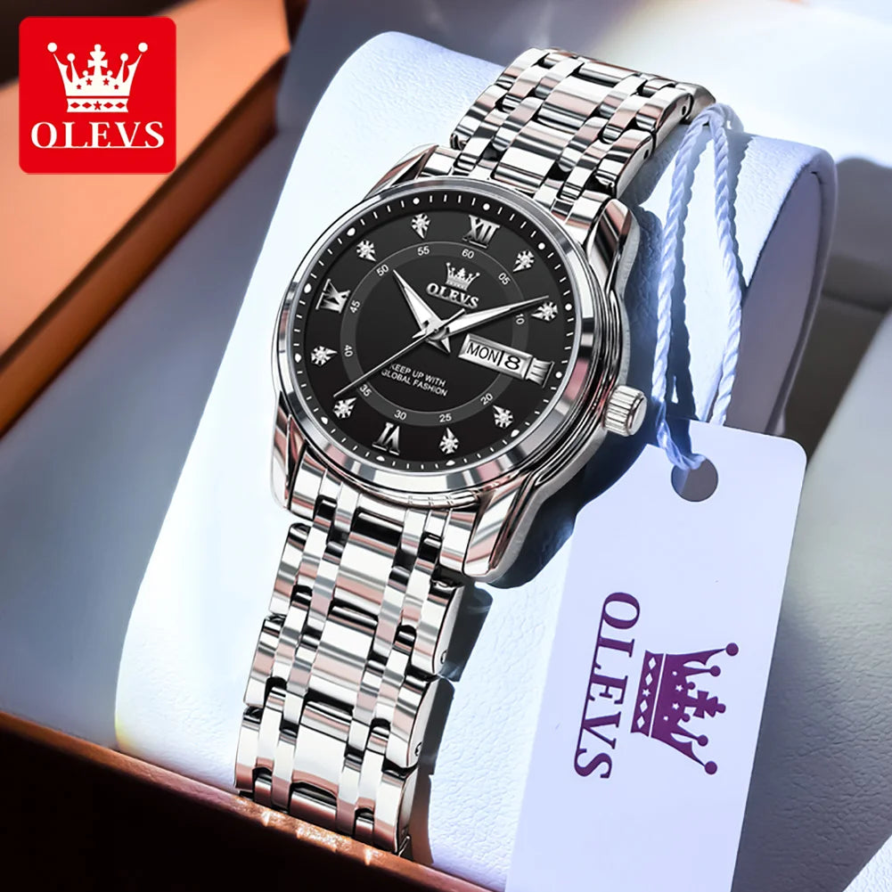 OLEVS 5513 reloj para hombre marca de moda Original reloj luminoso resistente al agua de cuarzo para hombre caja de reloj con calendario Dual de acero inoxidable