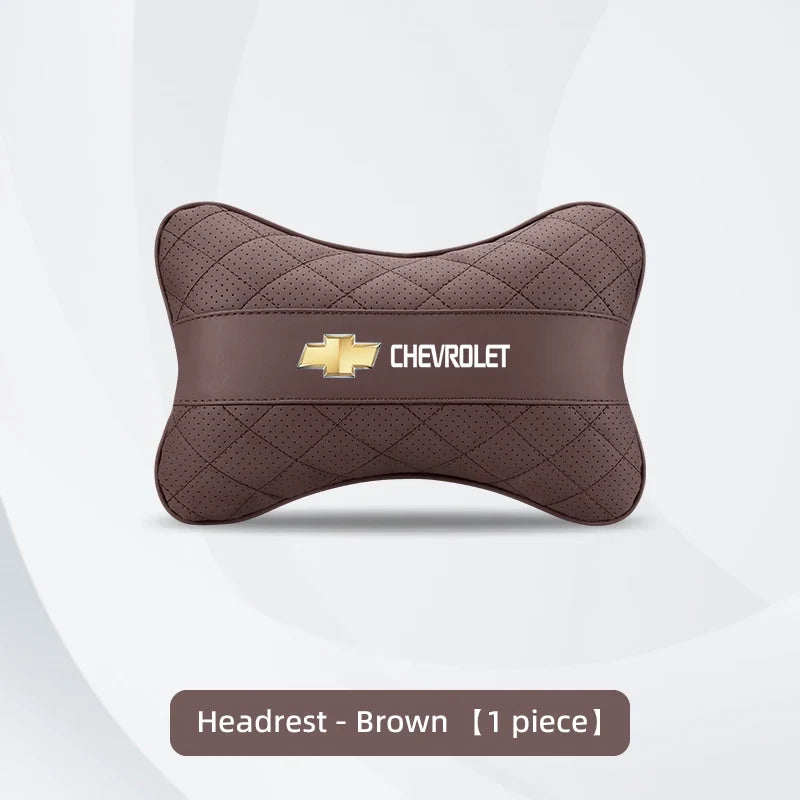 Nappa Leather Car Headrest Neck Pillow Waist Cushioning For Chevrolet Spark Captiva Cruze Malibu Equinox Trax Camaro Blazer