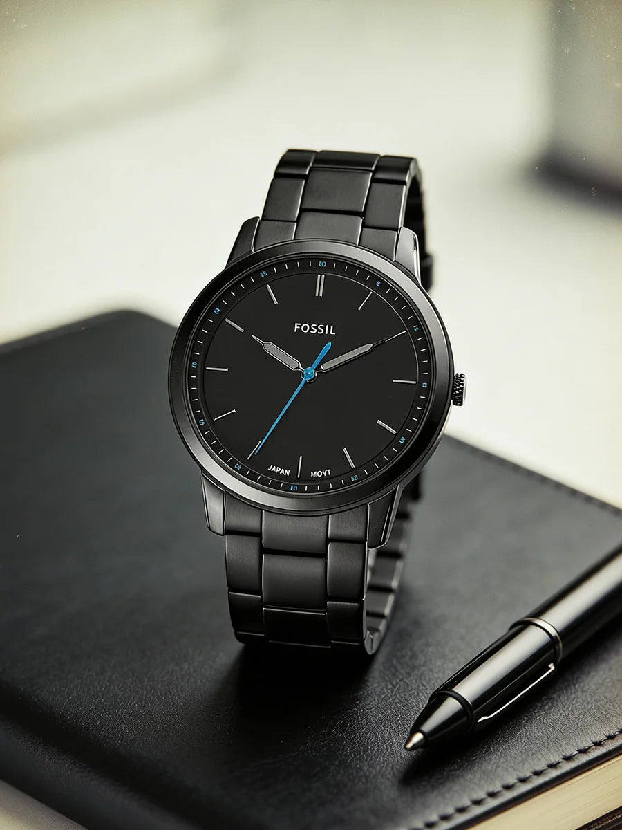 Fossil Minimalist Men's Quartz Watch Ultra Thin Black Stainless Steel Business Luxury Waterproof Wristwatch FS5308