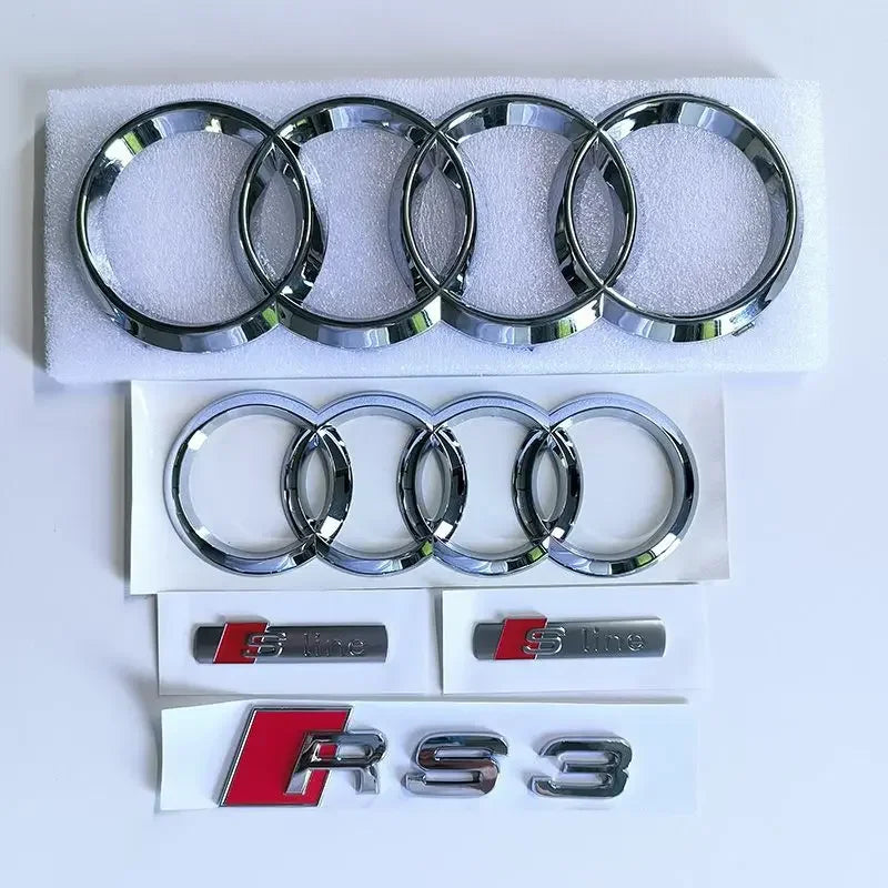 Modified Sticker for Audi RS3 2016 2017 2018 2019 2020 Sline Emblem ABS Glossy Black Silver Car Front Grille Rear Trunk Badge