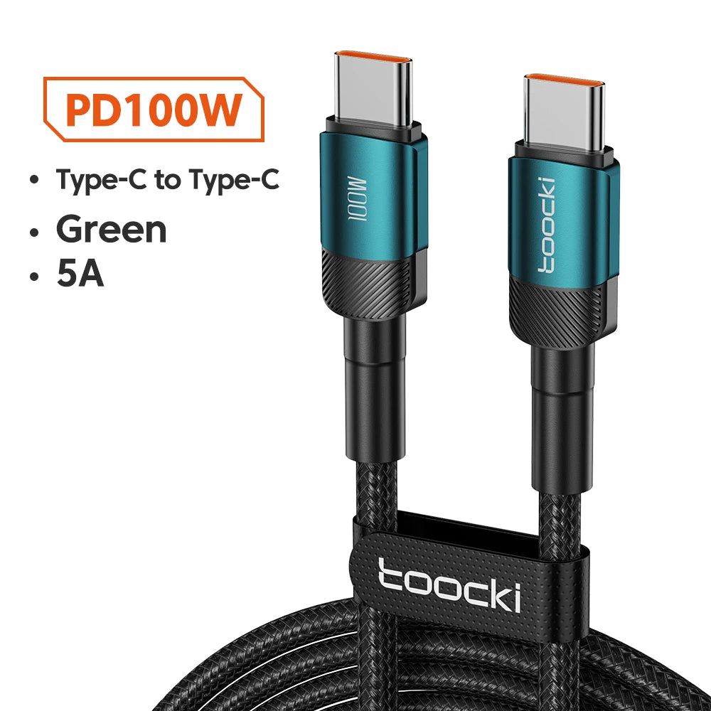 Toocki 100W tipo C a USB C cable PD 3,0 carga rápida 4,0 carga rápida tipo C a tipo C para iPhone 15 Macbook Samsung Xiaomi