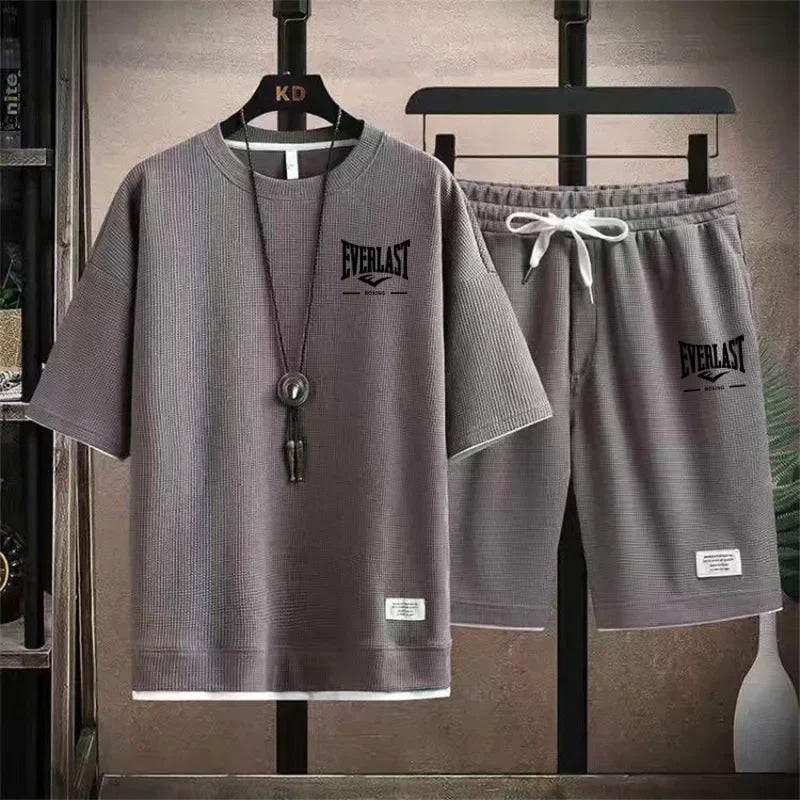 2026 Men's summer suit high quality round neck men's T-shirt 2 pieces shorts running quick dry leisure quick dry.