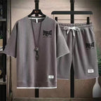 2026 Men's summer suit high quality round neck men's T-shirt 2 pieces shorts running quick dry leisure quick dry.