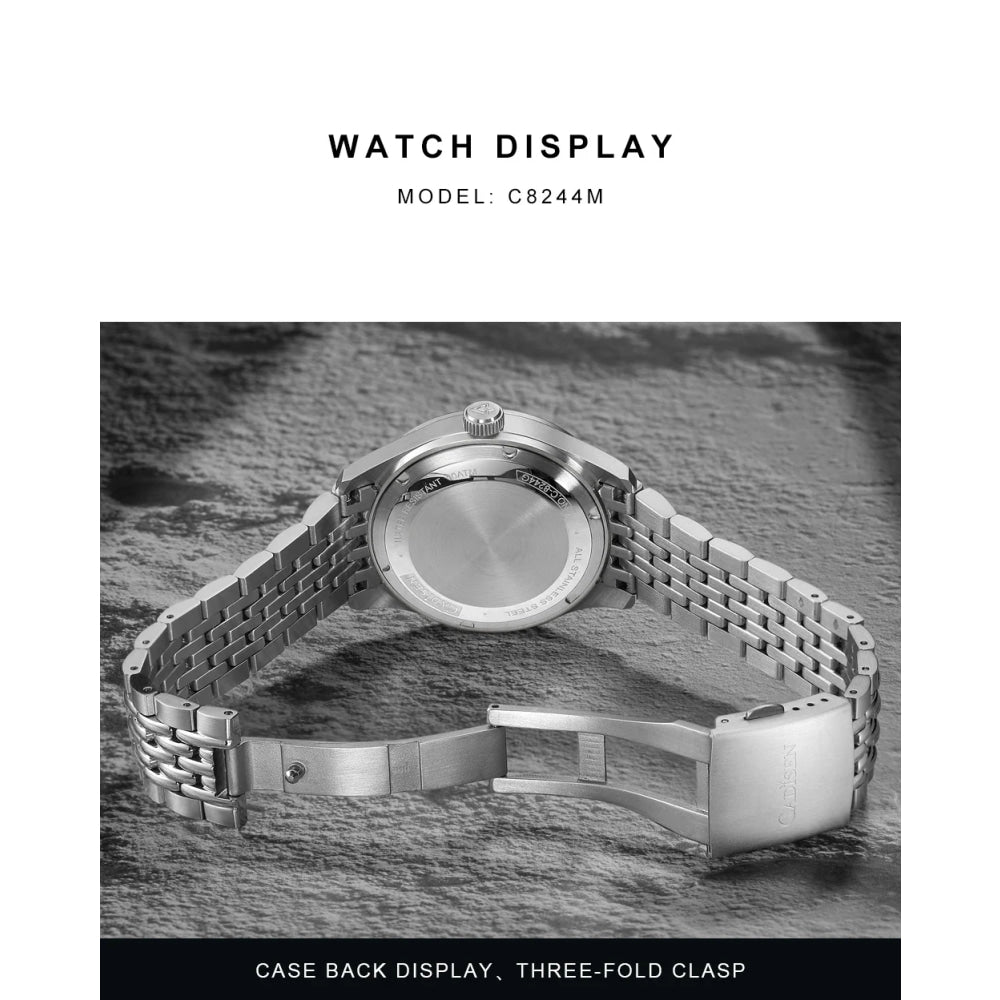 CADISEN Automatic Mechanical Watch Man Silver Business Casual Waterproof Watch Japan MIYOTA 8215 Movement Luminous Men's Watch