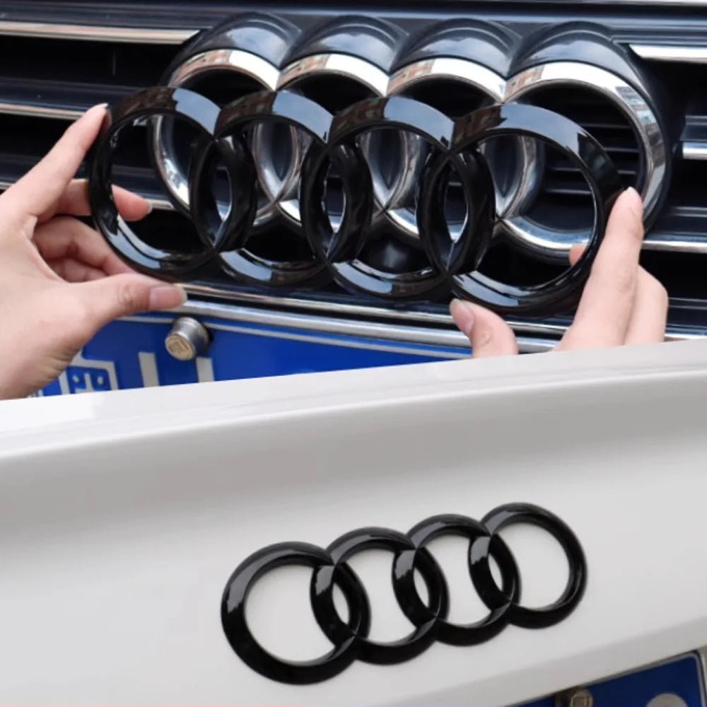 Audi silver/black four ABS car front emblem badge and rear trunk emblem badge sticker suitable for Audi A6 A7 A8 A4 A3 A1 Q7