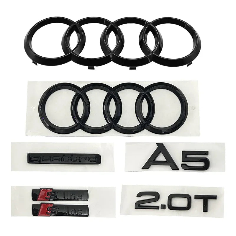 for Audi A5 2010-2019 2020-2024 2.0T S Line Quarrto Sticker 4Ring ABS 192mm 273mm 249mm Car Front Emblem Rear Trunk Decoration