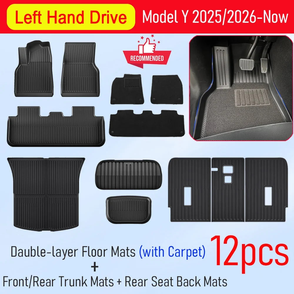 Floor Mats for Tesla Model Y 2025 2026 Juniper All Weather Trunk Mat Kick Pads Cargo Frunk Liners Seatback Protector Accessories