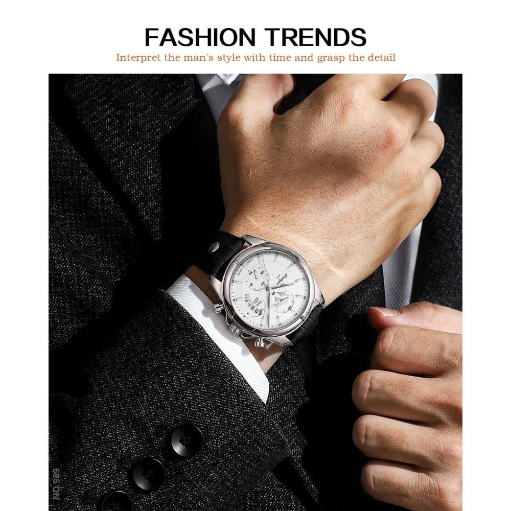 POEDAGAR Luxury Man Wristwatch Chronograph Date Waterproof Leather Men Watch Casual Quartz Men's Watches Sports Male Clock Reloj