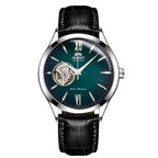 Orient Men's Automatic Open Heart Watch Blue Dial Stainless Steel Band Casual Dress Wristwatch 30M Water Resistant Fashion Watch