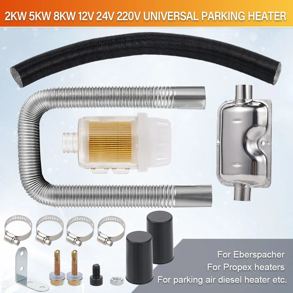 Heater Exhaust Set Exhaust Pipe Muffler Parking Heater Exhaust Kit Air Filter Intake Pipe Set 12V24V220V 2KW5KW8KW Universal