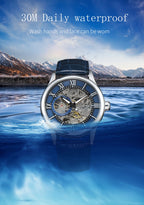 Men automatic watch luxury rome mechanical watches waterproof skeleton noctilucent leather mens watch choice of gift giving