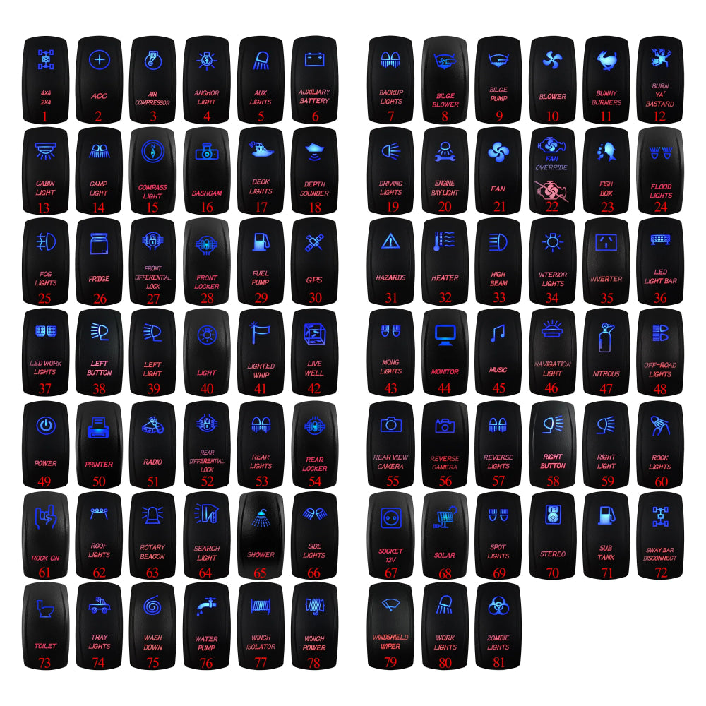 Waterproof 5 Pins SPST On/Off Rocker Switch Blue & Red Led 20A/12V 10A/24V Toggle Switch GPS for Cars,Trucks, RVs, Boats