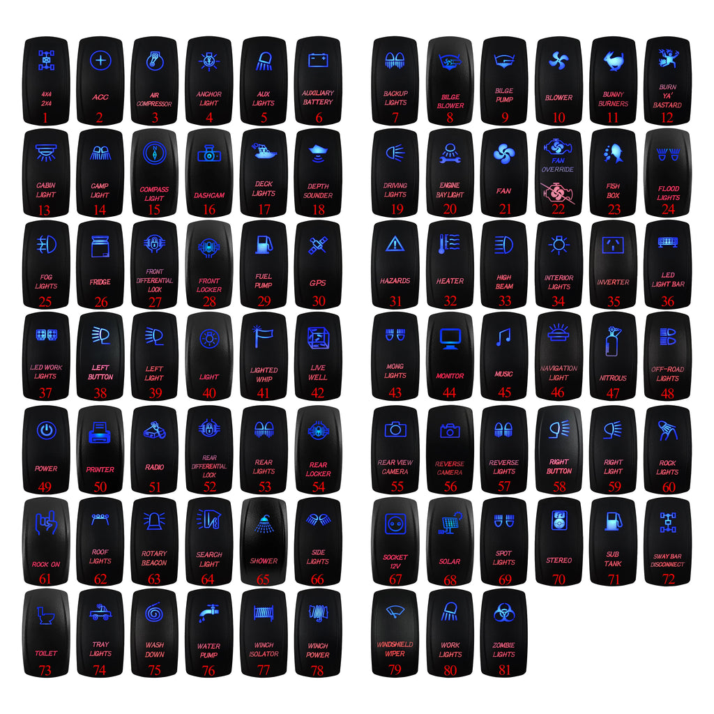 Waterproof 5 Pins SPST On/Off Rocker Switch Blue & Red Led 20A/12V 10A/24V Toggle Switch GPS for Cars,Trucks, RVs, Boats
